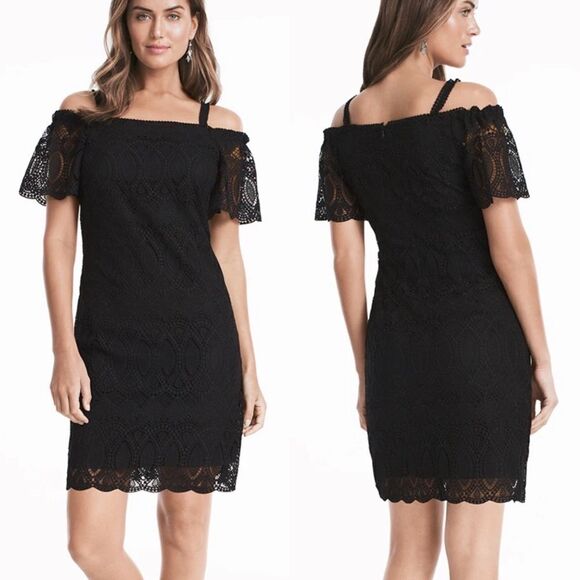 WHBM Off The Shoulder Black Lace Shift Dress - Picture 1 of 7